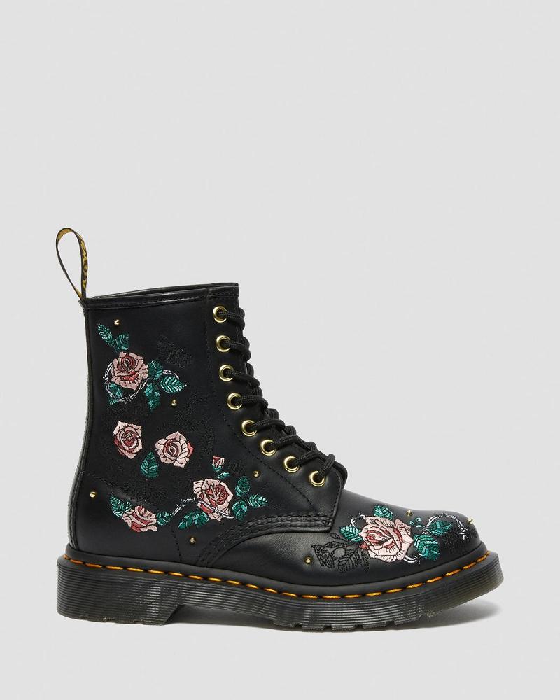 Women's Dr Martens 1460 Vonda Floral Leather Lace Up Boots Black | AU 214UZG